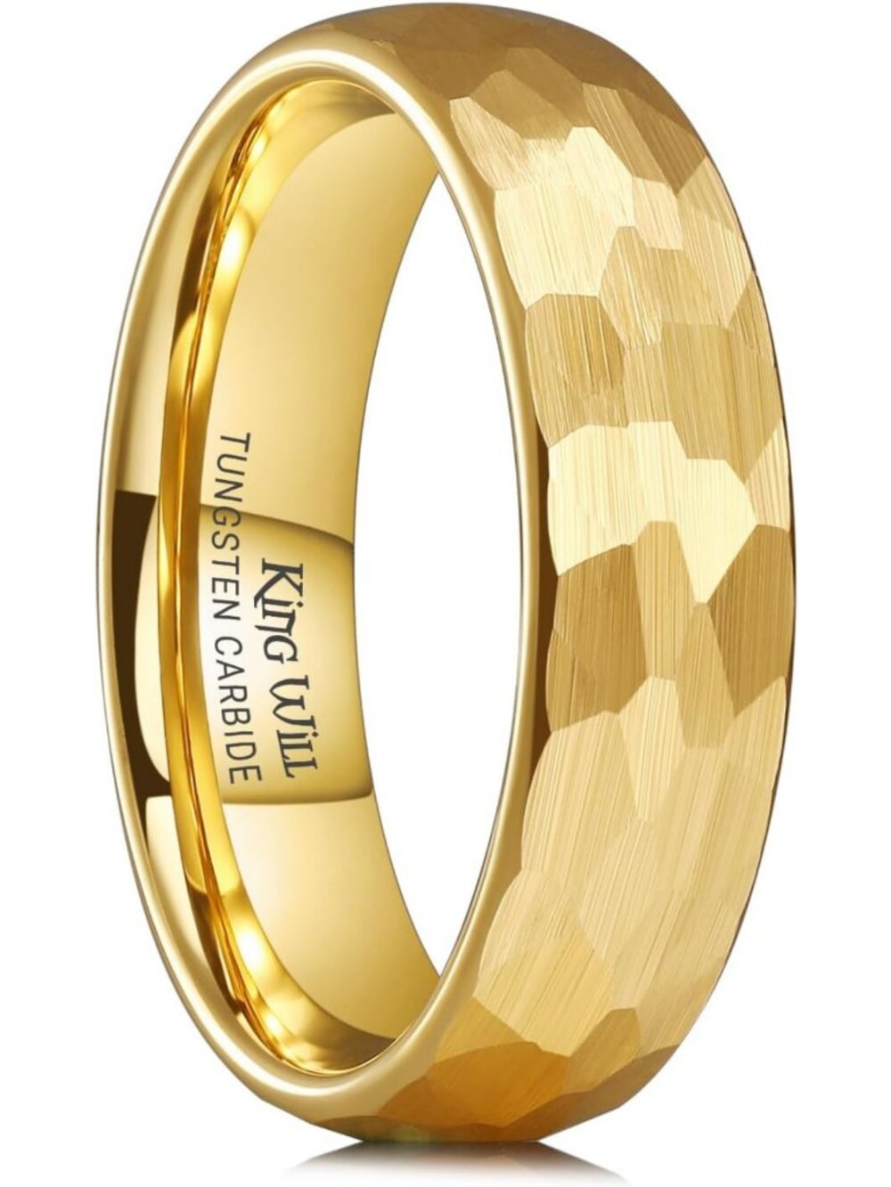 Stylish Men's Tungsten Carbide Wedding Band - Hammered Groove, Two-Tone, Comfort